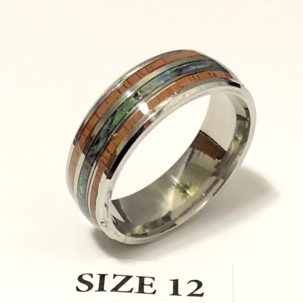 Ring With Koa Wood, And Abalone Shell Inlay. Sz 12 - image 2